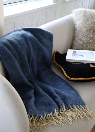 Premium Wolldecke | Mohair | 130x170 cm Blau/Grau