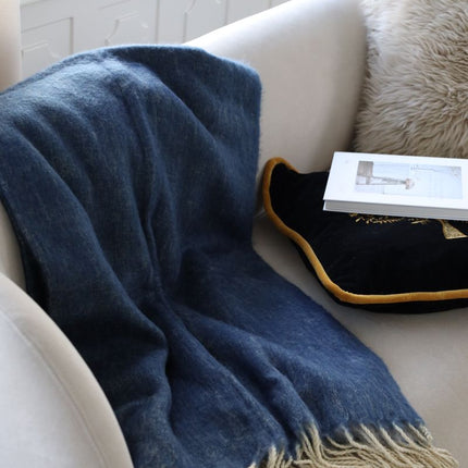 Premium Wolldecke | Mohair | 130x170 cm Blau/Grau