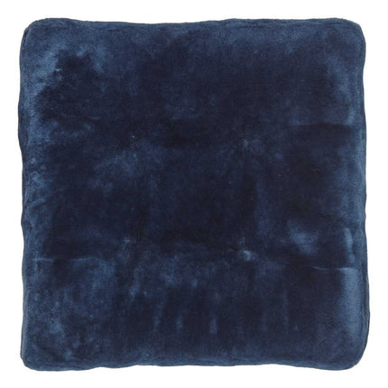 Sitzkissen | Mokassin Lammfell | Kalblederrückseite | 45x45 cm Marineblau (Dunkel)