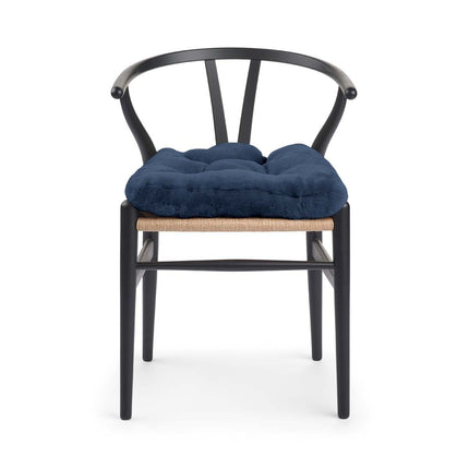 Sitzkissen | Mokassin Lammfell | Kalblederrückseite | 45x45 cm Marineblau (Dunkel)