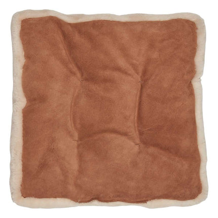 Sitzkissen | Mokassin Lammfell | Kalblederrückseite | 45x45 cm Kastanie