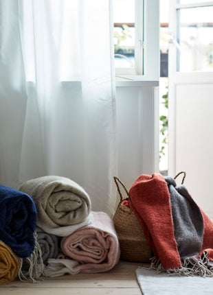 Premium Wolldecke | Mohair | 130x170 cm Kastanienbraun/Grau