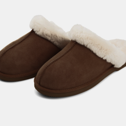 Lammfell Pantoffeln | Wildleder | Offene Ferse Schokolade