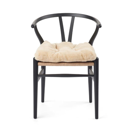 Sitzkissen | Mokassin Lammfell | Kalblederrückseite | 45x45 cm Natürlich