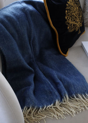 Premium Wolldecke | Mohair | 130x170 cm Blau/Grau