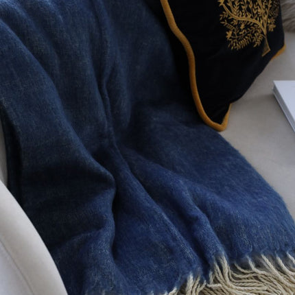 Premium Wolldecke | Mohair | 130x170 cm Blau/Grau